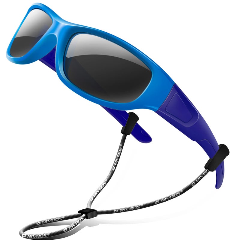 RIVBOS Kids (Age 3-8) Sunglasses Polarized UV Protection Flexible Rubber Glasses Shades with Strap for Boys Girls RBK037-Blue&blue - Image 1